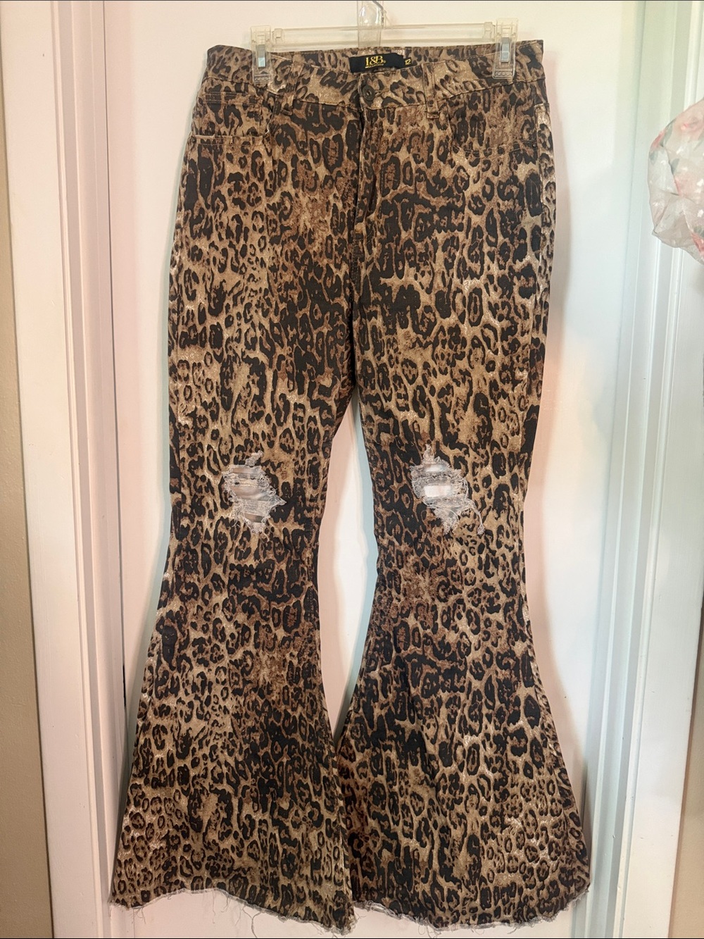 L&B Leopard Print Flare Jeans in Brown and Black